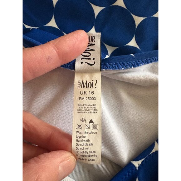 Pour Moi Hot Spots Halter High Waisted Bikini Swimsuit Blue/White UK 36E + UK 16 - Picture 5 of 12